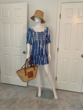 blue island Blue Tie-Dye Square Neck Short Dress